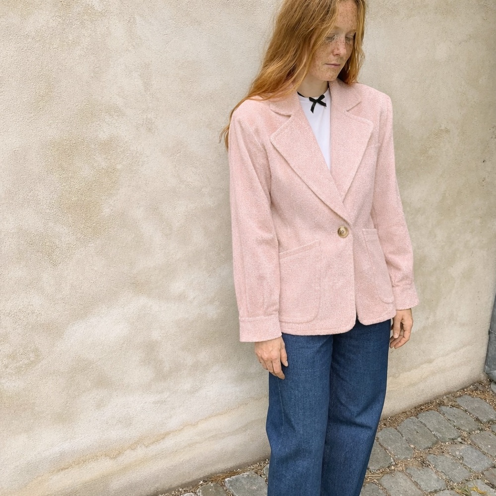 Caro Editions Annika Jacket Tweed Suiting in Pale Pink Check NWT